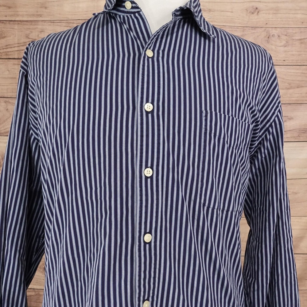 Austin Reed Shirt Mens XL Blue Striped Long Sleeve Button-Up Cotton Pocket